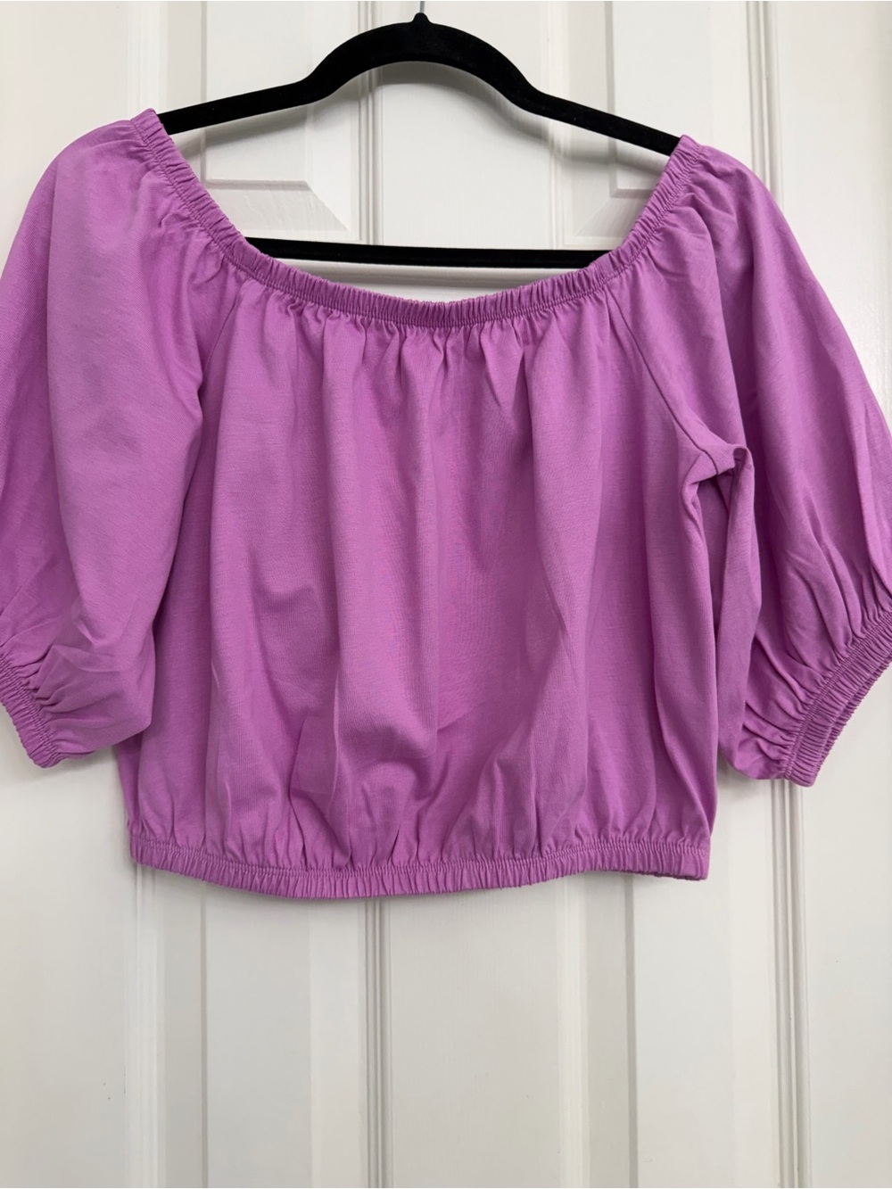 Old Navy Women's Off-Shoulder Puff Sleeve Cropped Top Lavender